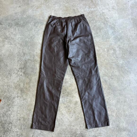 Vintage Brown Leather Pants Women’s Size 8 |  Straight Leg 90s Leather Trousers - Picture 2 of 7